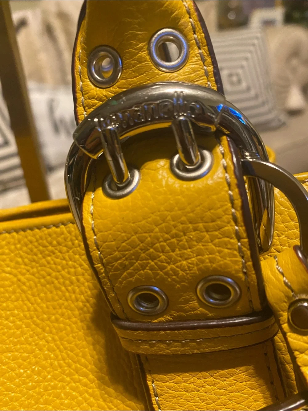 Tignanello Yellow Pebbled Leather Shoulder Bag